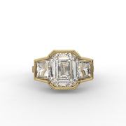 3.55tcw Emerald & Custom Baguette Lab Grown Diamond Three Stone Semi Bezel Set Engagement Ring  | IGI Certified |