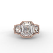 3.55tcw Emerald & Custom Baguette Lab Grown Diamond Three Stone Semi Bezel Set Engagement Ring  | IGI Certified |