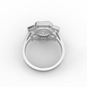 3.55tcw Emerald & Custom Baguette Lab Grown Diamond Three Stone Semi Bezel Set Engagement Ring  | IGI Certified |