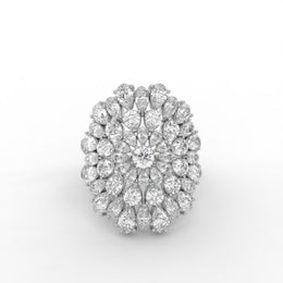 3.20tcw Round & Pear Lab Grown Diamond Floral Cluster With Slightly Split Band Engagement Ring  | IGI Certified |
