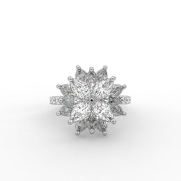 4.35tcw Round & Marquise Lab Grown Diamond Floral Cluster With Side Accent Engagement Ring  | IGI Certified |