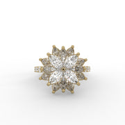 4.35tcw Round & Marquise Lab Grown Diamond Floral Cluster With Side Accent Engagement Ring  | IGI Certified |