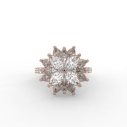 4.35tcw Round & Marquise Lab Grown Diamond Floral Cluster With Side Accent Engagement Ring  | IGI Certified |