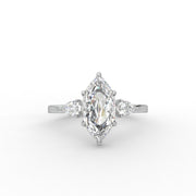 Marquise Rose Cut Moissanite Diamond Engagement Ring, Classic Three Stone Moissanite Diamond Ring