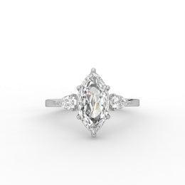 Marquise Rose Cut Moissanite Diamond Engagement Ring, Classic Three Stone Moissanite Diamond Ring