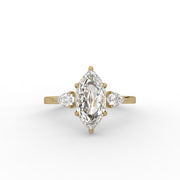 Marquise Rose Cut Moissanite Diamond Engagement Ring, Classic Three Stone Moissanite Diamond Ring