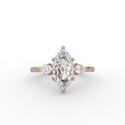 Marquise Rose Cut Moissanite Diamond Engagement Ring, Classic Three Stone Moissanite Diamond Ring