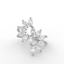 1.68 Marquise Rose Cut Lab Grown Diamond Floral Cluster Split Shank Band Engagement Ring| IGI Certified |