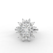 1.50 Marquise Rose Cut Lab Grown Diamond Halo Floral Cluster Engagement Ring| IGI Certified |