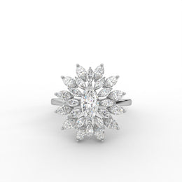 1.50 Marquise Rose Cut Lab Grown Diamond Halo Floral Cluster Engagement Ring| IGI Certified |