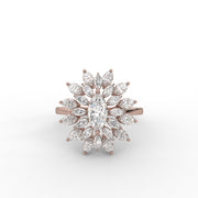 1.50 Marquise Rose Cut Lab Grown Diamond Halo Floral Cluster Engagement Ring| IGI Certified |
