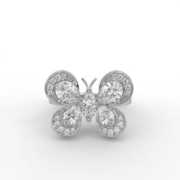 1.90 Marquise, Pear & Round Lab Grown Diamond 4 Petal Floral Butterfly Style Engagement Ring| IGI Certified |