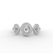 0.50 Oval & Round Lab Grown Diamond Three Stone Halo Contemporary Engagement Ring| IGI Certified |