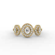 0.50 Oval & Round Lab Grown Diamond Three Stone Halo Contemporary Engagement Ring| IGI Certified |