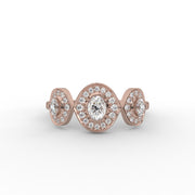 0.50 Oval & Round Lab Grown Diamond Three Stone Halo Contemporary Engagement Ring| IGI Certified |
