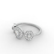 0.50 Oval & Round Lab Grown Diamond Three Stone Halo Contemporary Engagement Ring| IGI Certified |