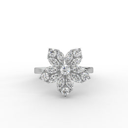 1.33tcw Round & Marquise Lab Grown Diamond Floral Cluster Engagement Ring| IGI Certified |