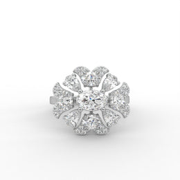 2.00 Oval ,Pear & Round Lab Grown Diamond Floral Halo Cluster Engagement Ring| IGI Certified |