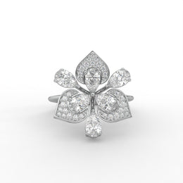 1.65 Pear & Round Lab Grown Diamond Nature Inspired Floral Halo Cluster Engagement Ring| IGI Certified |