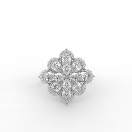 1.80 Round & Pear Lab Grown Diamond Floral Cluster With Halo Setting Diamond Engagement Ring| IGI Certified |