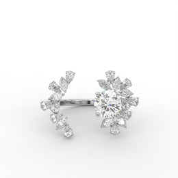 3.12 Round ,Pear & Marquise Lab Grown Diamond Toi Et Moi Floral Cluster Open Shank Band Engagement Ring| IGI Certified |
