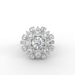 2.50 Round & Pear Lab Grown Diamond Floral Cluster Halo Sunburst Style Engagement Ring| IGI Certified |