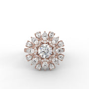 2.50 Round & Pear Lab Grown Diamond Floral Cluster Halo Sunburst Style Engagement Ring| IGI Certified |
