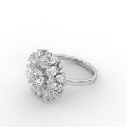 2.50 Round & Pear Lab Grown Diamond Floral Cluster Halo Sunburst Style Engagement Ring| IGI Certified |
