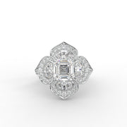Floral Cluster Lab Diamond Ring, 1.50ct Sq Emerald Lab Diamond Engagement Ring | Oval & Round Diamond Ring | Anniversary Gift For Women| IGI Certified |
