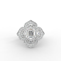 Floral Cluster Lab Diamond Ring, 1.50ct Sq Emerald Lab Diamond Engagement Ring | Oval & Round Diamond Ring | Anniversary Gift For Women| IGI Certified |