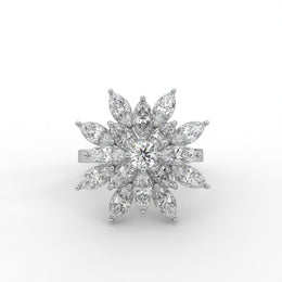 2.25tcw Marquise & Round Lab Grown Diamond Floral Cluster Snowflake Style Engagement Ring| IGI Certified |