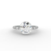 2.90tcw Round Modern Solitaire & Baguette Side Accents Lab Grown Diamond With Halo Setting Engagement Ring | IGI Certified |