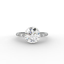 2.90tcw Round Modern Solitaire & Baguette Side Accents Lab Grown Diamond With Halo Setting Engagement Ring | IGI Certified |