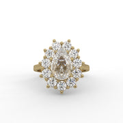 1.90tcw Pear & Round Lab Grown Diamond Floral Cluster Halo Style Engagement Ring | IGI Certified |