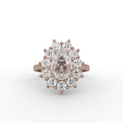 1.90tcw Pear & Round Lab Grown Diamond Floral Cluster Halo Style Engagement Ring | IGI Certified |