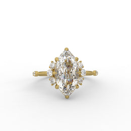 1.55tcw Marquise Solitaire & Round Halo Lab Grown Diamond Side Accents With Crown Style Setting Engagement Ring | IGI Certified |
