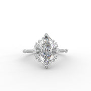 1.55tcw Marquise Solitaire & Round Halo Lab Grown Diamond Side Accents With Crown Style Setting Engagement Ring | IGI Certified |