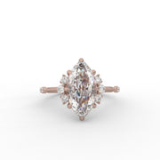 1.55tcw Marquise Solitaire & Round Halo Lab Grown Diamond Side Accents With Crown Style Setting Engagement Ring | IGI Certified |