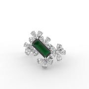 3.20tcw Green Baguette And Pear Lab Grown Diamond Floral Cluster Engagement Ring | IGI Certified