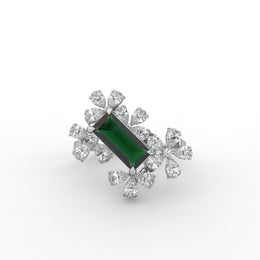 3.20tcw Green Baguette And Pear Lab Grown Diamond Floral Cluster Engagement Ring | IGI Certified