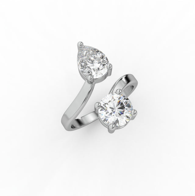 2.30tct Pear & Round Lab Grown Diamond Toi et Moi Set Engagement Ring | D-E-F Color | VVS–VS Clarity | IGI Certified