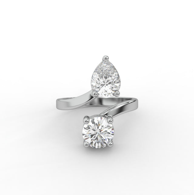 2.30tct Pear & Round Lab Grown Diamond Toi et Moi Set Engagement Ring | D-E-F Color | VVS–VS Clarity | IGI Certified