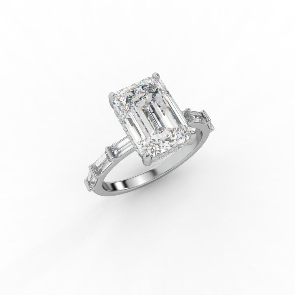 3.76ct Emerald Diamond Pave With Hidden Halo Set Engagement Ring | IGI Certified | Custom Gold