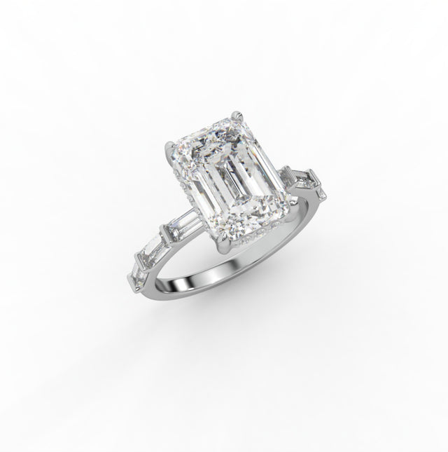 3.76ct Emerald Diamond Pave With Hidden Halo Set Engagement Ring | IGI Certified | Custom Gold