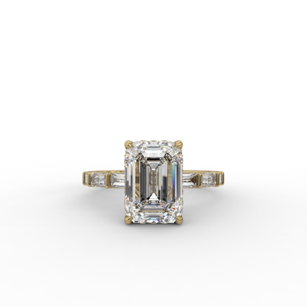 3.76ct Emerald Diamond Pave With Hidden Halo Set Engagement Ring | IGI Certified | Custom Gold