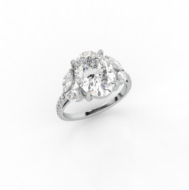 3.70tct Oval with Marquise Side-Lab Diamond Engagement Ring | IGI Certified | Custom Gold |