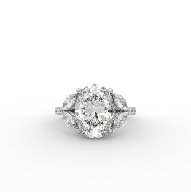 3.70tct Oval with Marquise Side-Lab Diamond Engagement Ring | IGI Certified | Custom Gold |
