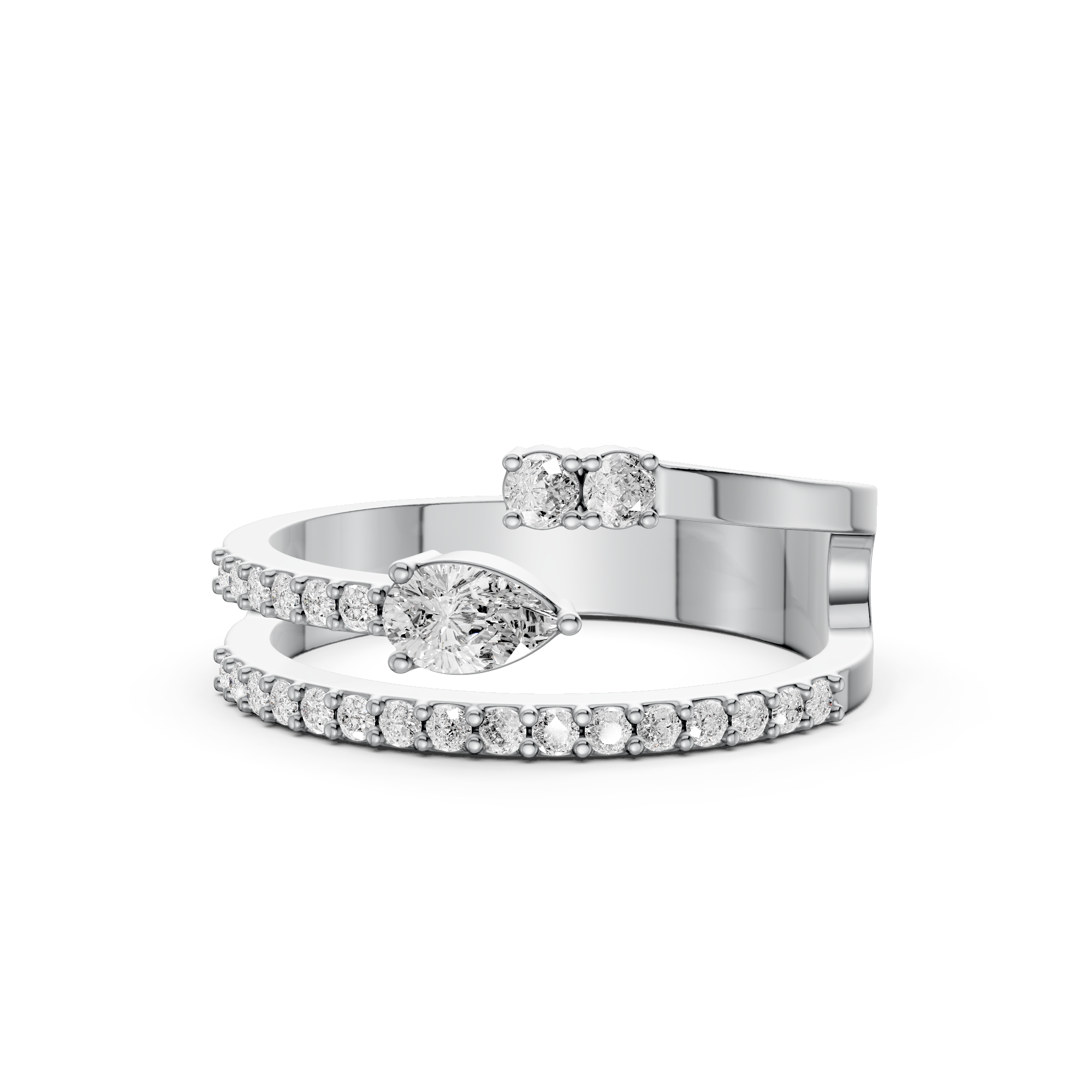 Pear and Round Lab Grown Diamond East-West Setting Engagement Ring | IGI Certified |