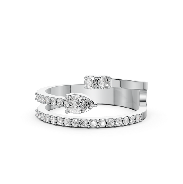 Pear and Round Lab Grown Diamond East-West Setting Engagement Ring | IGI Certified |