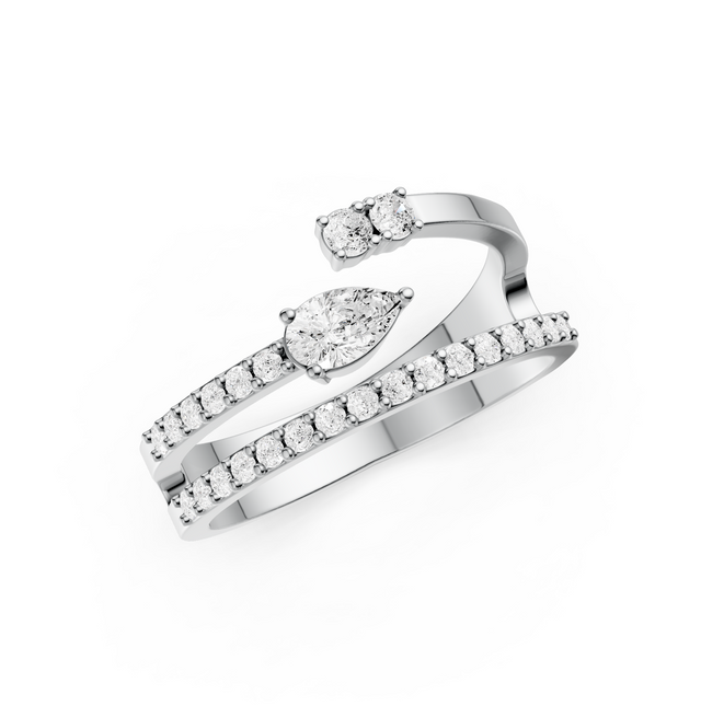 Pear and Round Lab Grown Diamond East-West Setting Engagement Ring | IGI Certified |